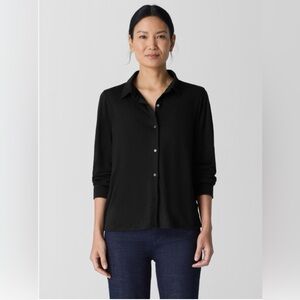 Eileen Fisher Organic Linen Jersey Classic Collar Shirt in Black Size M. NWT